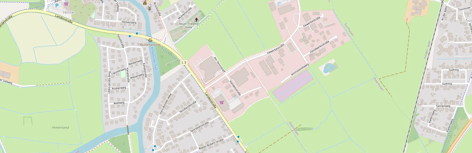 Kartenausschnitt mit dem Standort der Fahrschule Linke, Gewerbestraße 6 in Hinte